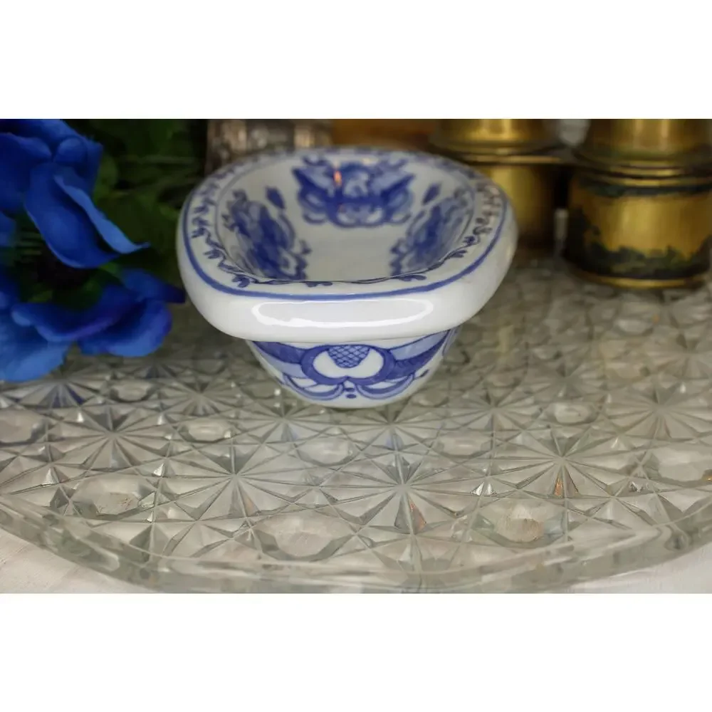 Blue Floral Bath Tub Shaped Ceramic Trinket Tray